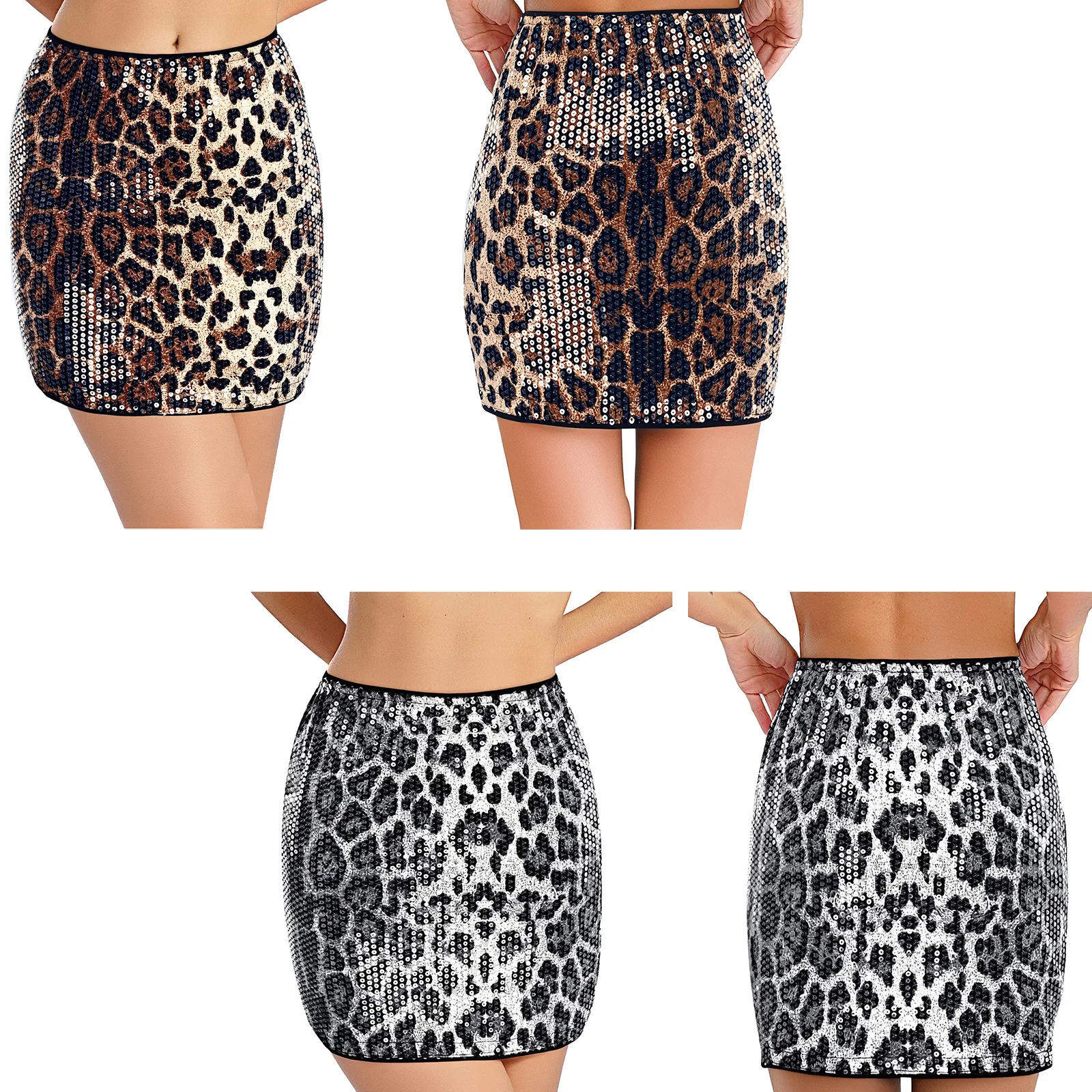 Women's Fashion Leopard Print Mini Skirt High Waist Elastic Waist Hip Wrap A-line Skirt Fashion Club Party High Look Wear