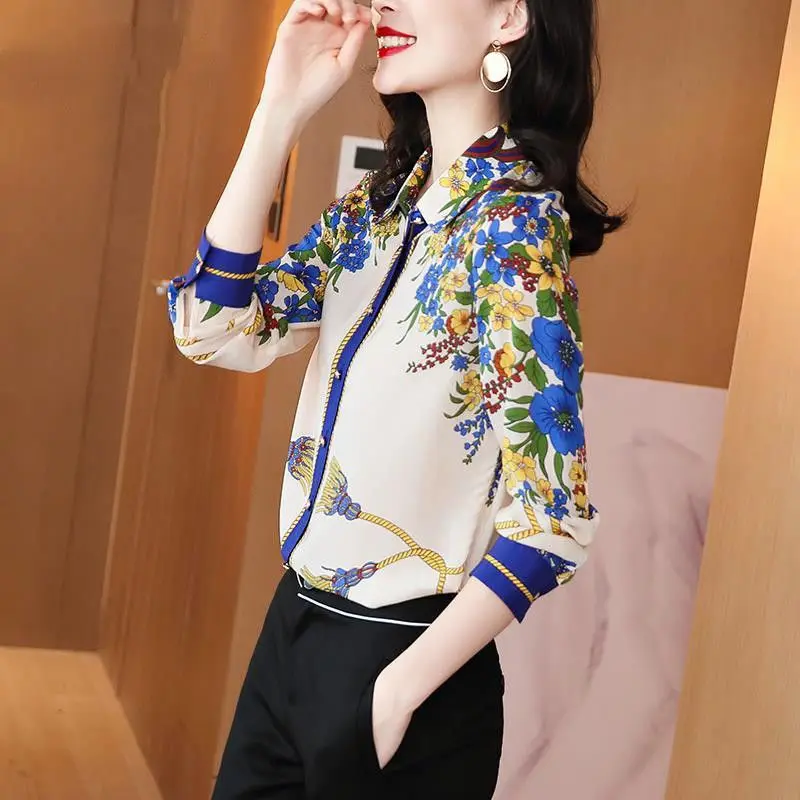 

Imitation silk shirt women summer 2021 new women's clothing design sense foreign style printing temperament fashion color shirt