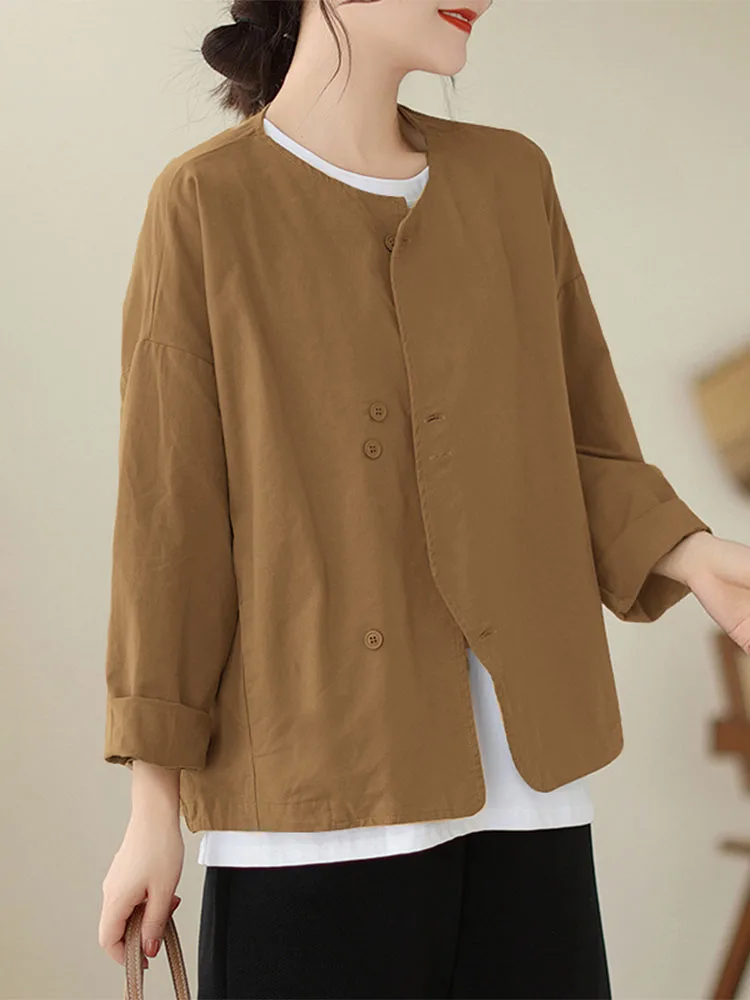 

ZANZEA, женская рубашка с длинным рукавом, элегантные офисные женские топы, осень 2021, однотонная повседневная свободная блузка на пуговицах, винтажная Blusas Femme