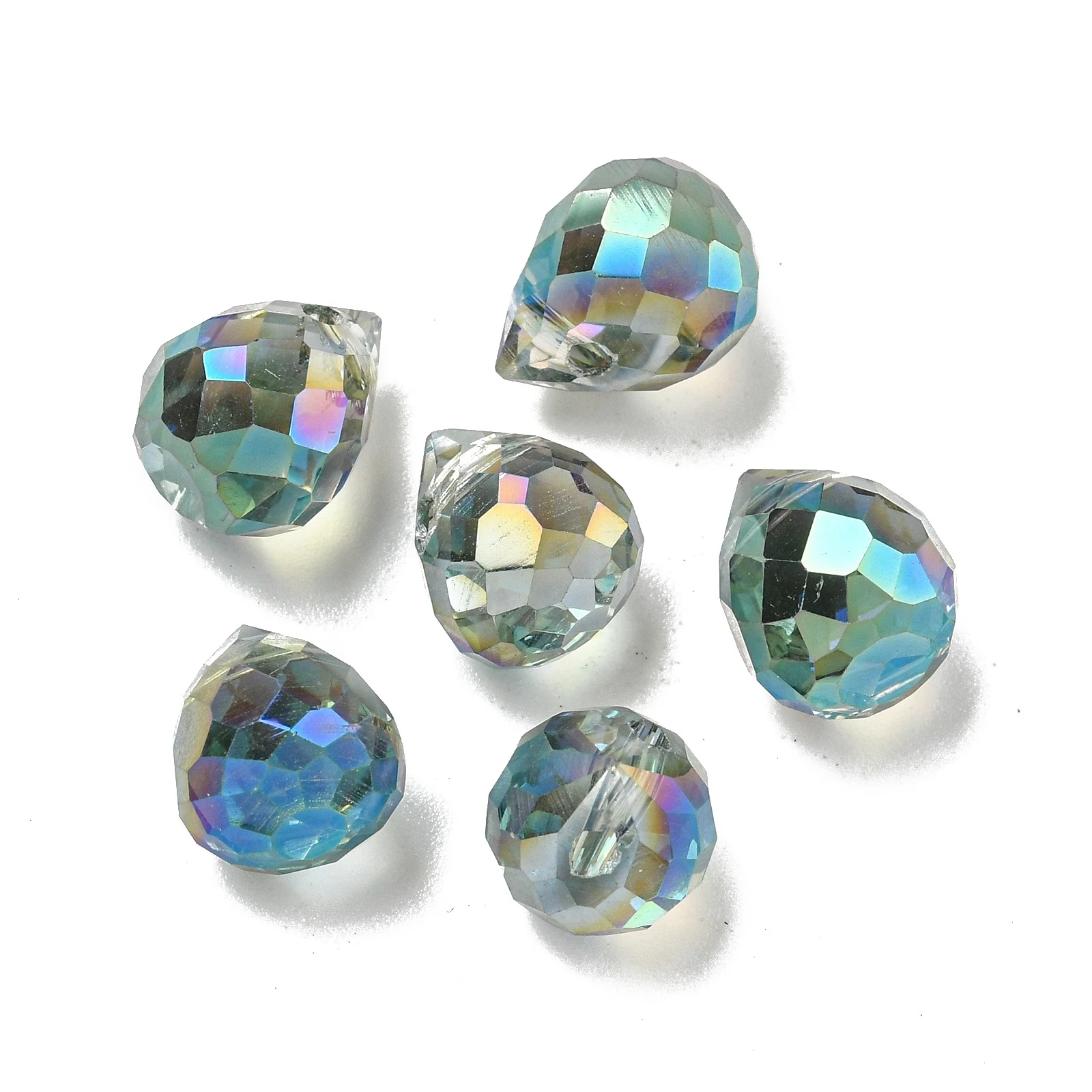 100PCS Electroplate Glass Beads Faceted Full Rainbow Plated Teardrop for DIY Jewelry Earring Necklace Bracelet Craft Finding