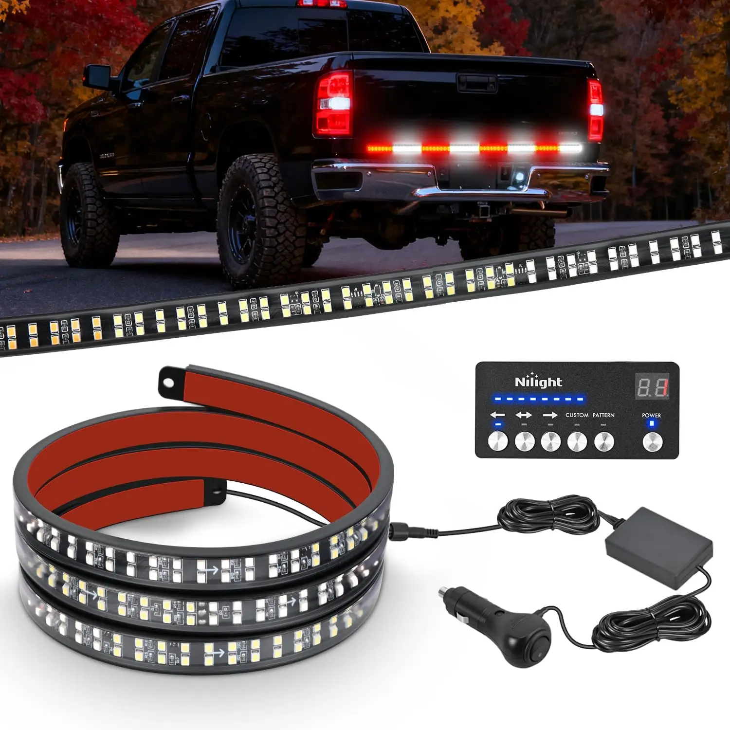 

60’ Emergency Strobe Light Strip 384LED Flashing Warning Hazard Rear Window Tailgate Lights with Controller for Truck SUV Pickup