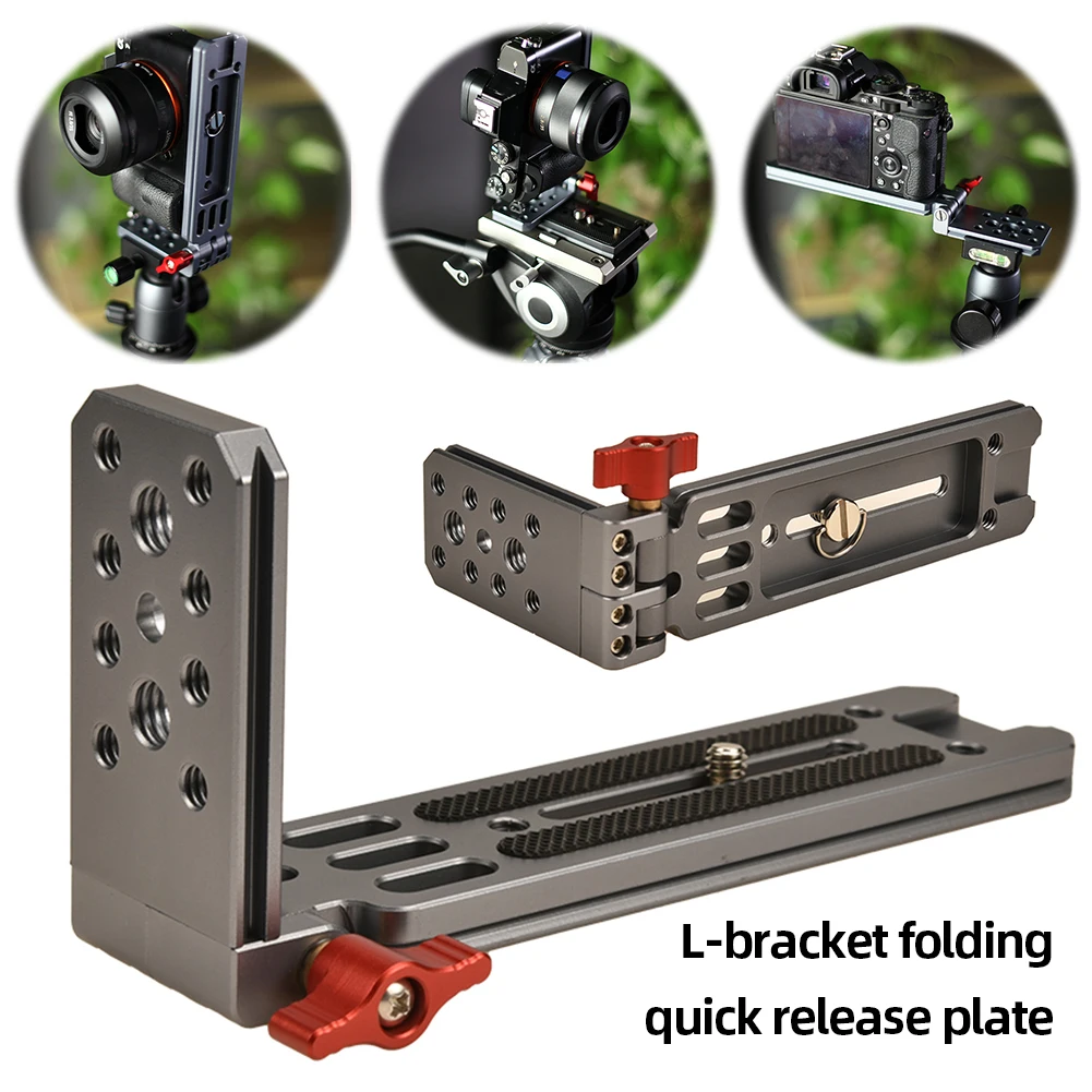 

Универсальный L-образный кронштейн для камеры, складная быстросъемная пластина, вертикальный горизонтальный переключаемый держатель L-образной формы для штатива Canon Nikon Sony