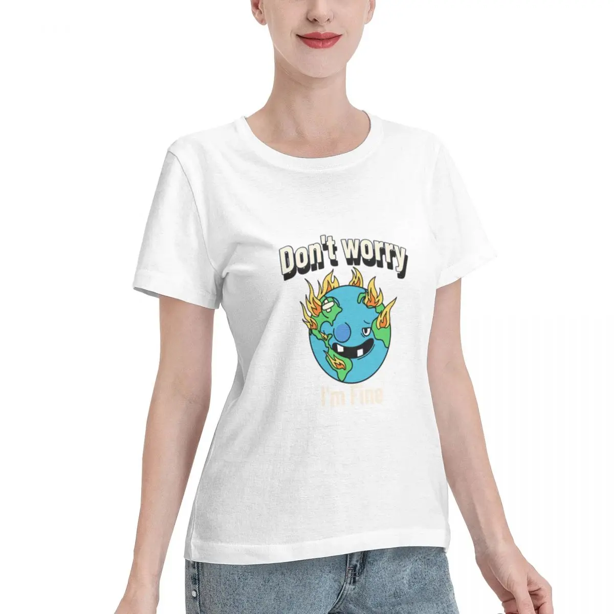 Bulk Wholesale Don T Worry I M Fine Climate Change Women's T-shirt Streetwear Aesthetic Women Top