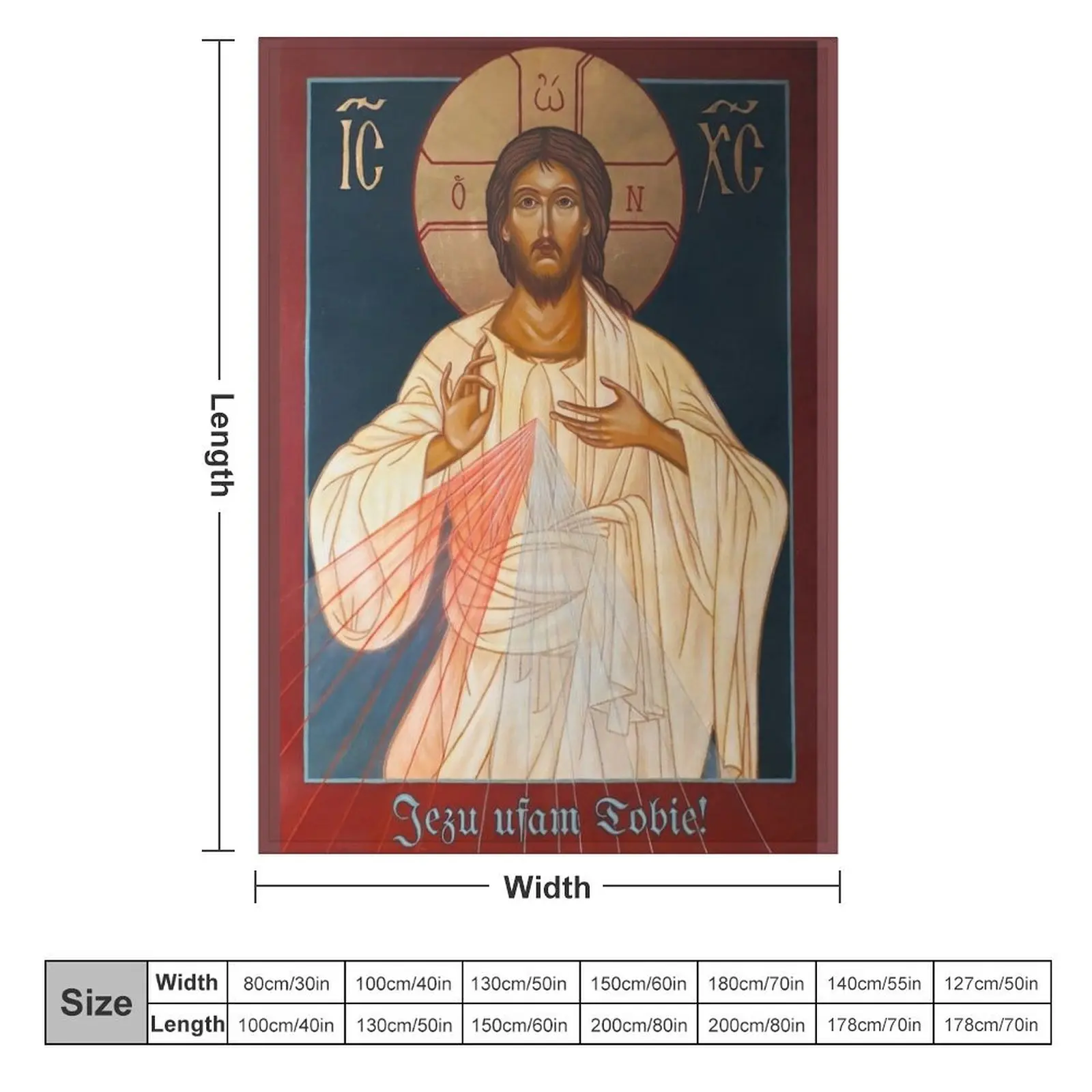 Merciful Jesus Icon by Leonid Bózio - Jezu Ufam Tobie Throw Blanket Large Sofa Quilt Blankets