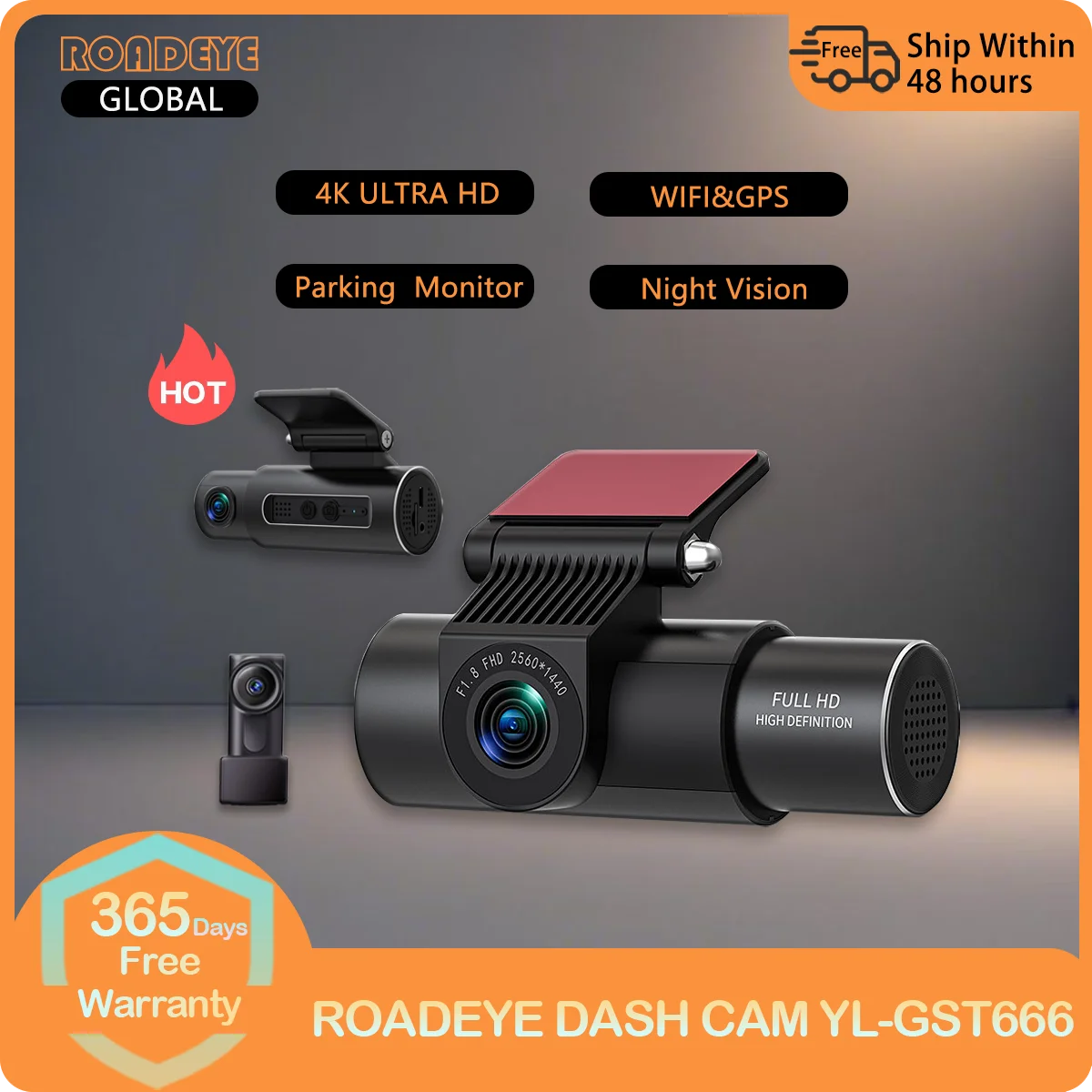 

3CH Dash Cam UHD 4K Built-in GPS/WiFi 24H Parking Monitor Auto Recording 3-Lens Car Camera Night Vision 140°FOV Loop Recording