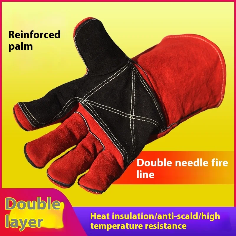 LiXiu 35cm Thickened Double-layer Welding Gloves with Extended Protection Wear-resistant High-temperature Resistance for Welders