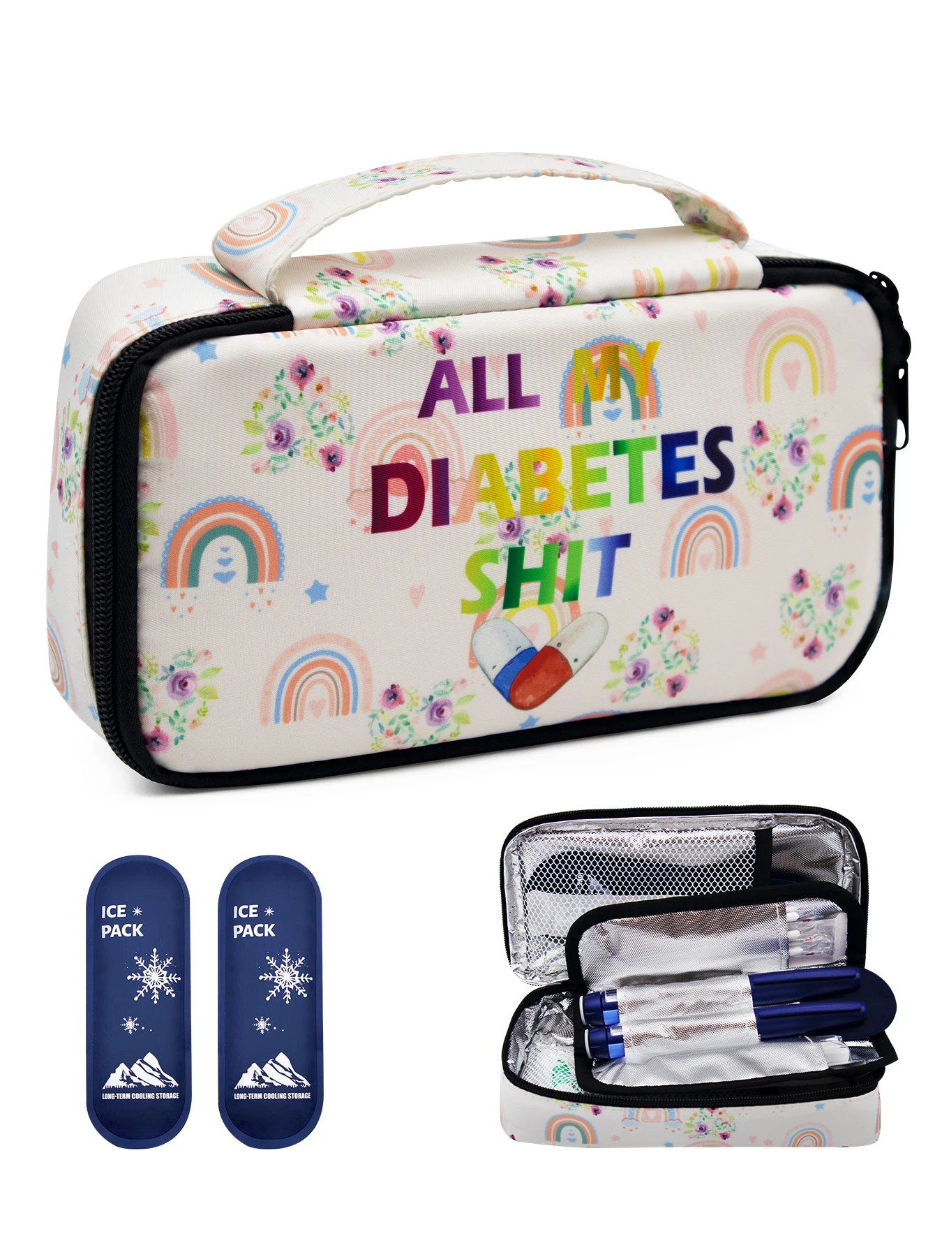 Rainbow Pattern Portable Insulin Insulated Storage Bag For Travel, Diabetic Patients Insulin Storage Box Large size