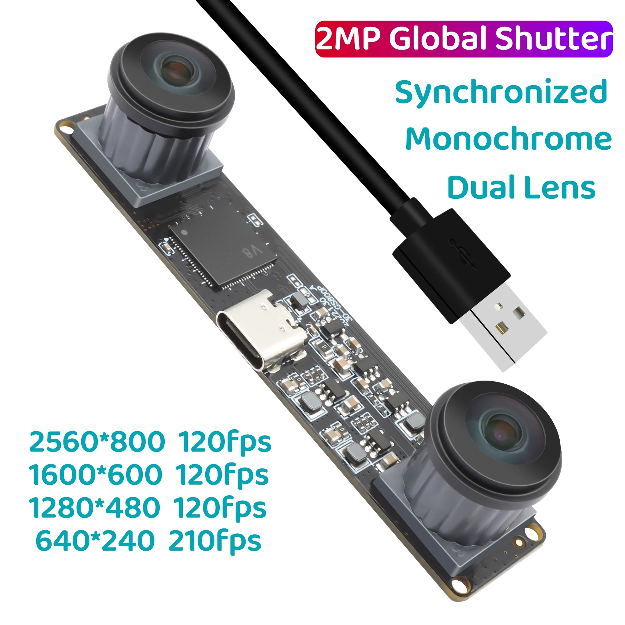 ELP Synchronous Monochrome Global Shutter USB Camera High Speed 120fps Wide Angle Fisheye Lens USB Webcam for Fast Moving Object