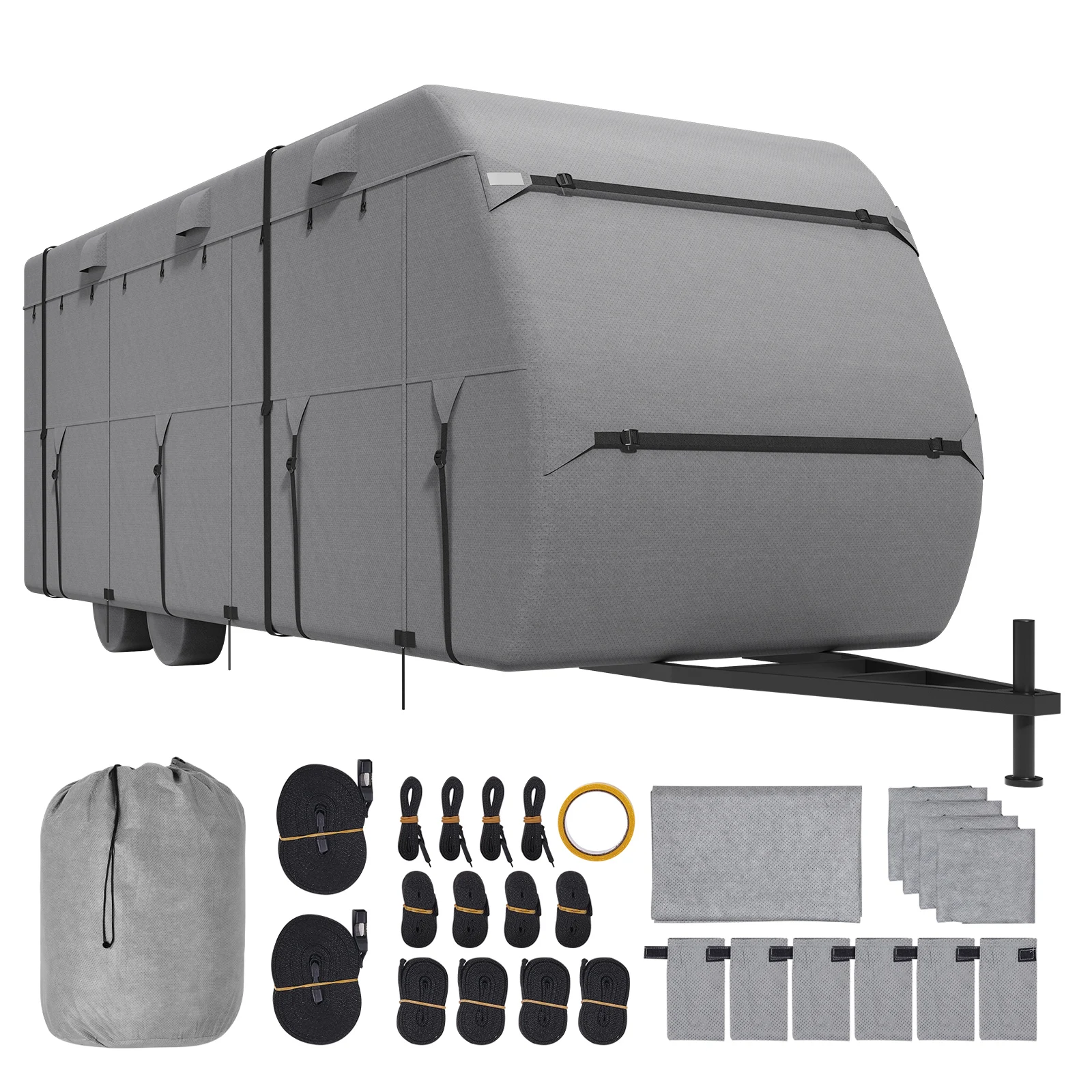 SucceBuy Travel Trailer Cover 18-40FT RV Cover 4-Layer Non-Woven Fabric Camper Cover Waterproof Windproof Rip-Stop Class A Cover