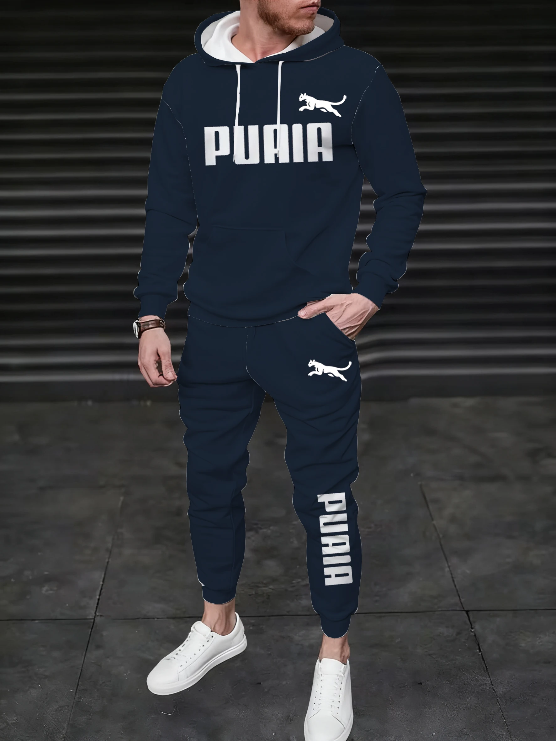 

Мужская толстовка с капюшоном и спортивные штаны, комбинация с леопардовым принтом PURIR, универсальный уличный стиль.