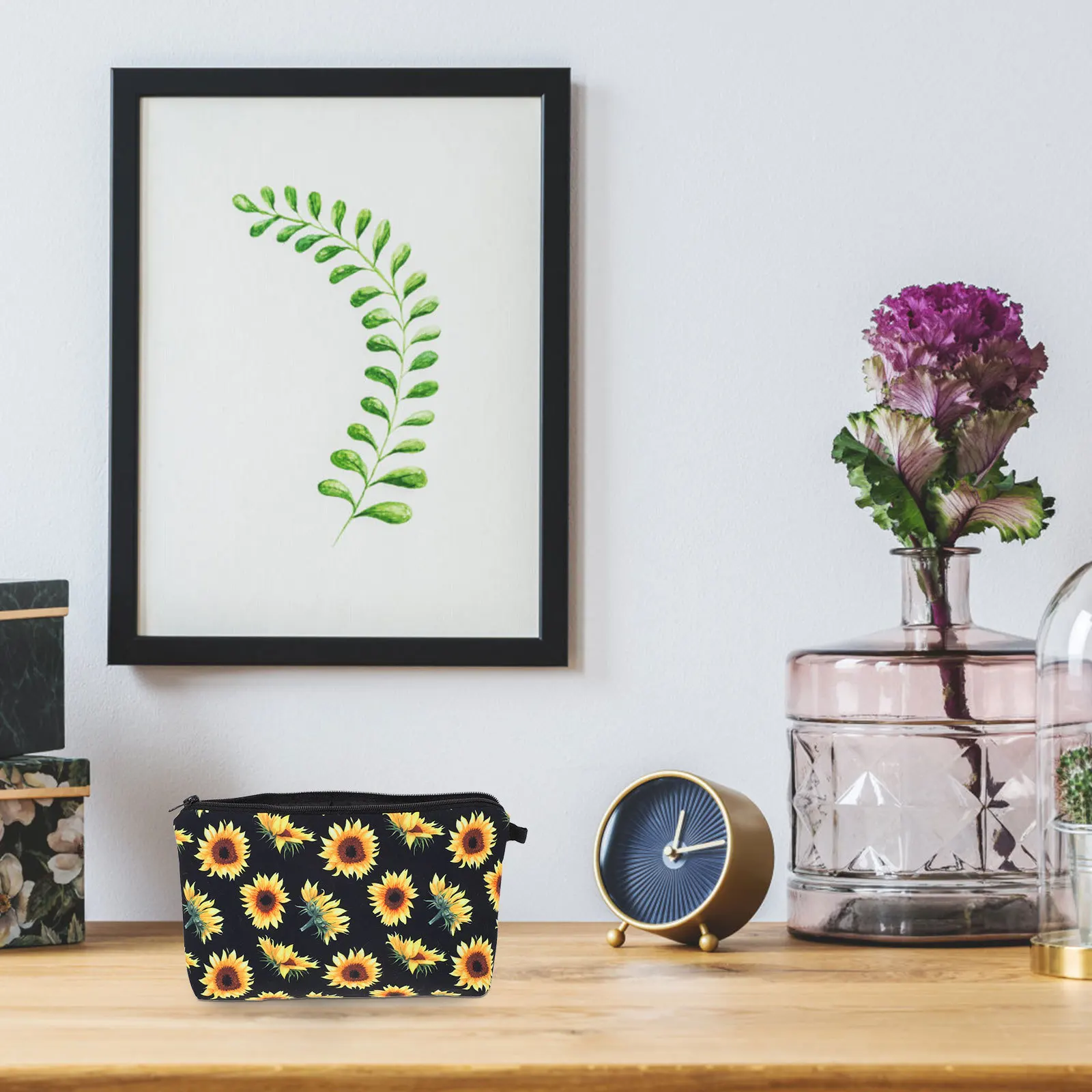 Bolsa con estampado de girasol Simple y elegante, bolsa de almacenamiento de acceso rápido de gran capacidad para artículos de tocador, maquillaje portátil al aire libre