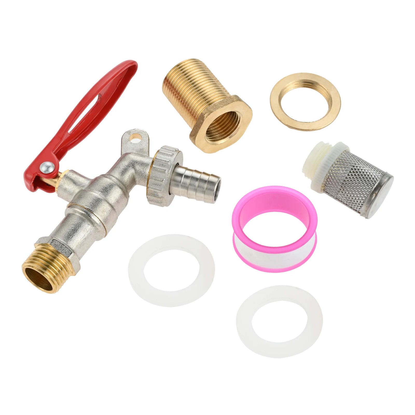 Anti-theft Brass Faucet Rain Barrel Spigot 360° Turn Ball Valve Bulkhead Fitting Mesh Water Leak-Proof Gasket 3/4