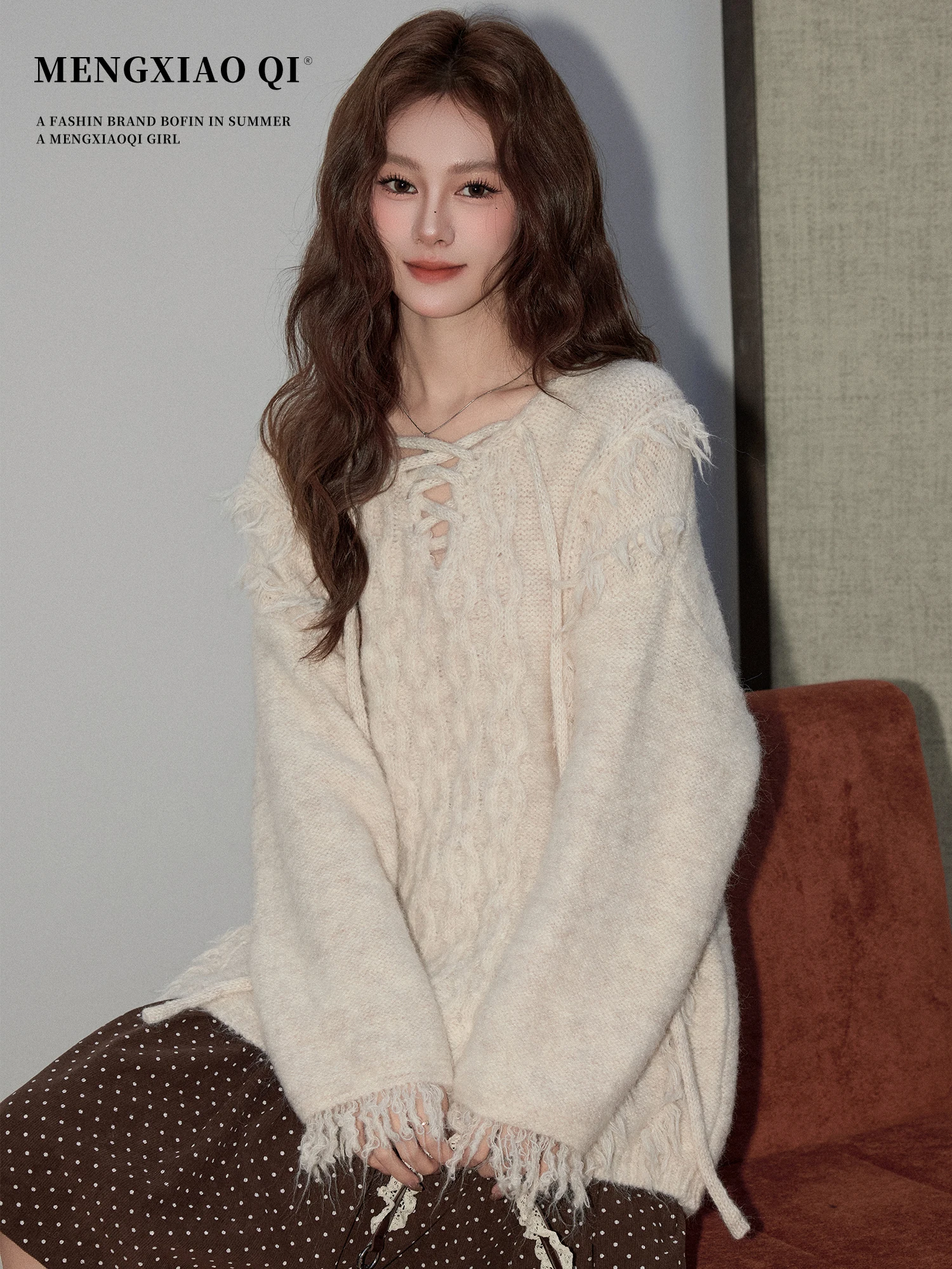 

Lu Feel Tassel Frayed Lazy Sle Women's Knitted Sweater Loose Fit Design Belted Autumn Winter New Arrival Casual Wear