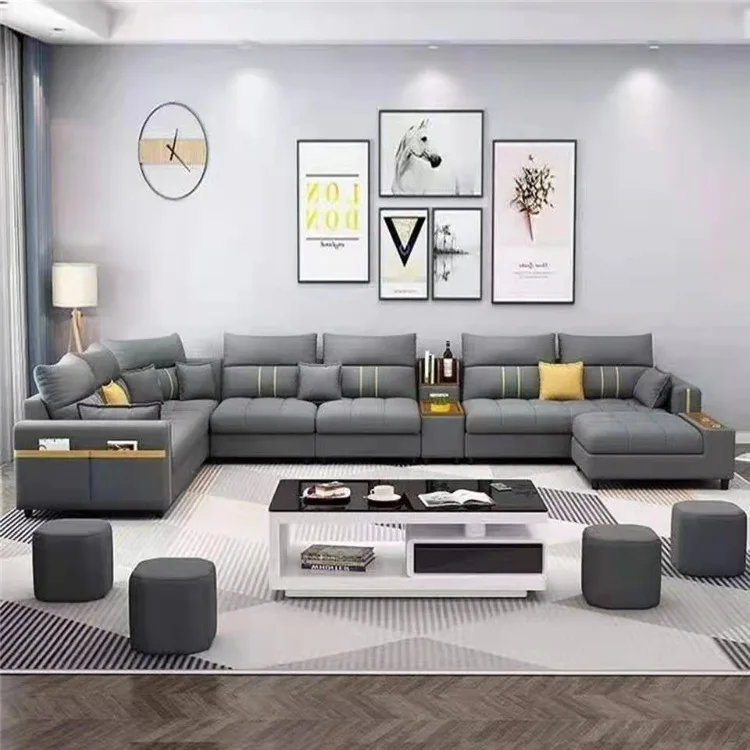 Light Luxury Living Room Sofa Technology Cloth Combination Modern Comfortable Leisure Sofa Furniture Coffee Table Combination