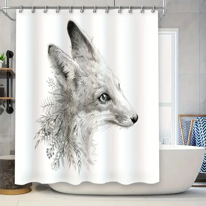 

Занавеска для душа с лисой, лесные животные, лес, природа, декор для ванной комнаты, деревенский фермерский дом, художественный гобелен с дикой природой, водонепроницаемый набор