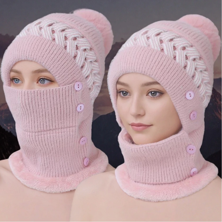 Neue Stil Weibliche Pompoms Winter Hüte Plüsch Fell Gefüttert Warm Halten Winter Hut Frauen Winddicht Coldproof Verdicken Balaclava Kappe