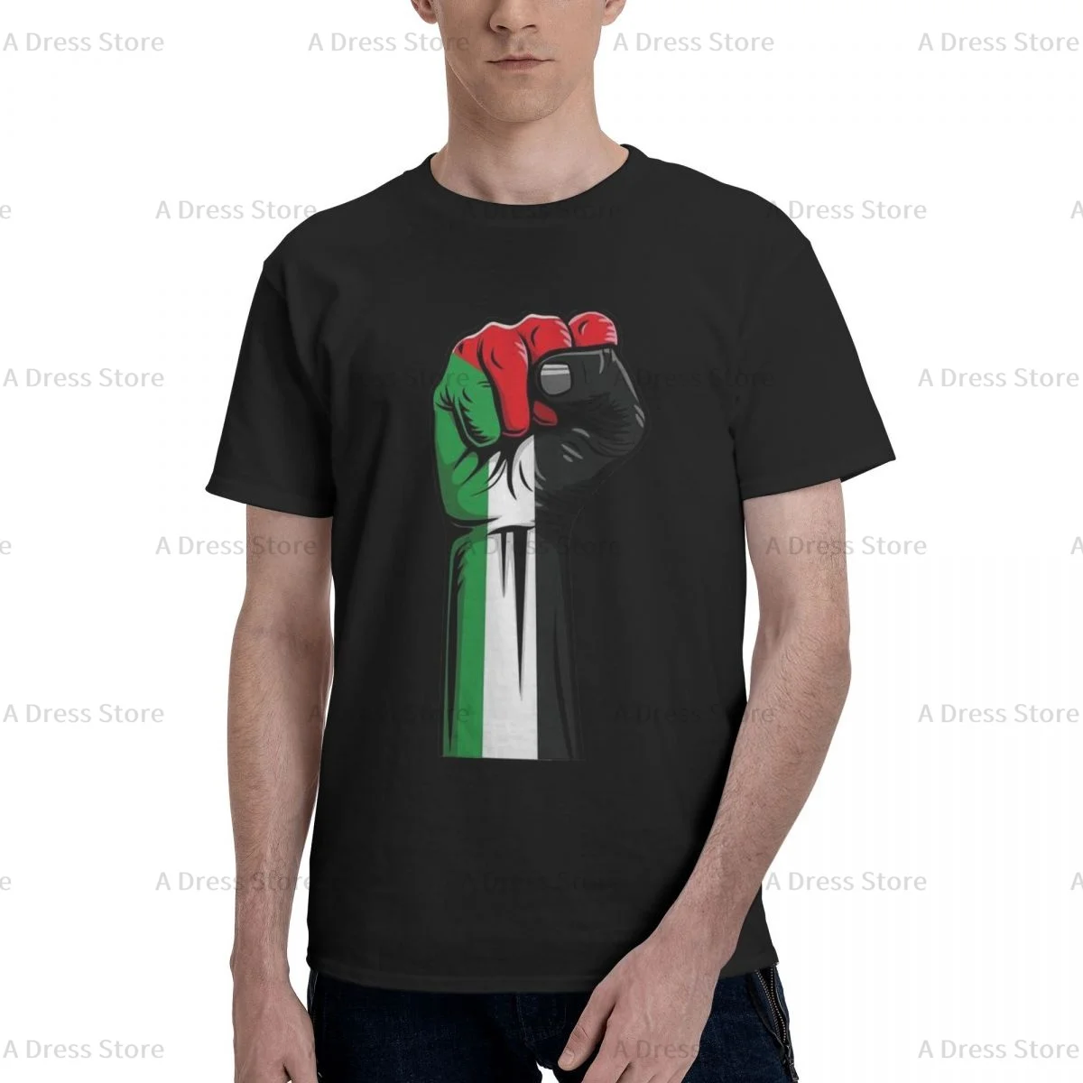 تي شيرت رجالي من القطن برقبة دائرية كبيرة الحجم من الفلسطيني، هدية تي شيرت قطني كاجوال صيفي كلاسيكي للرجال