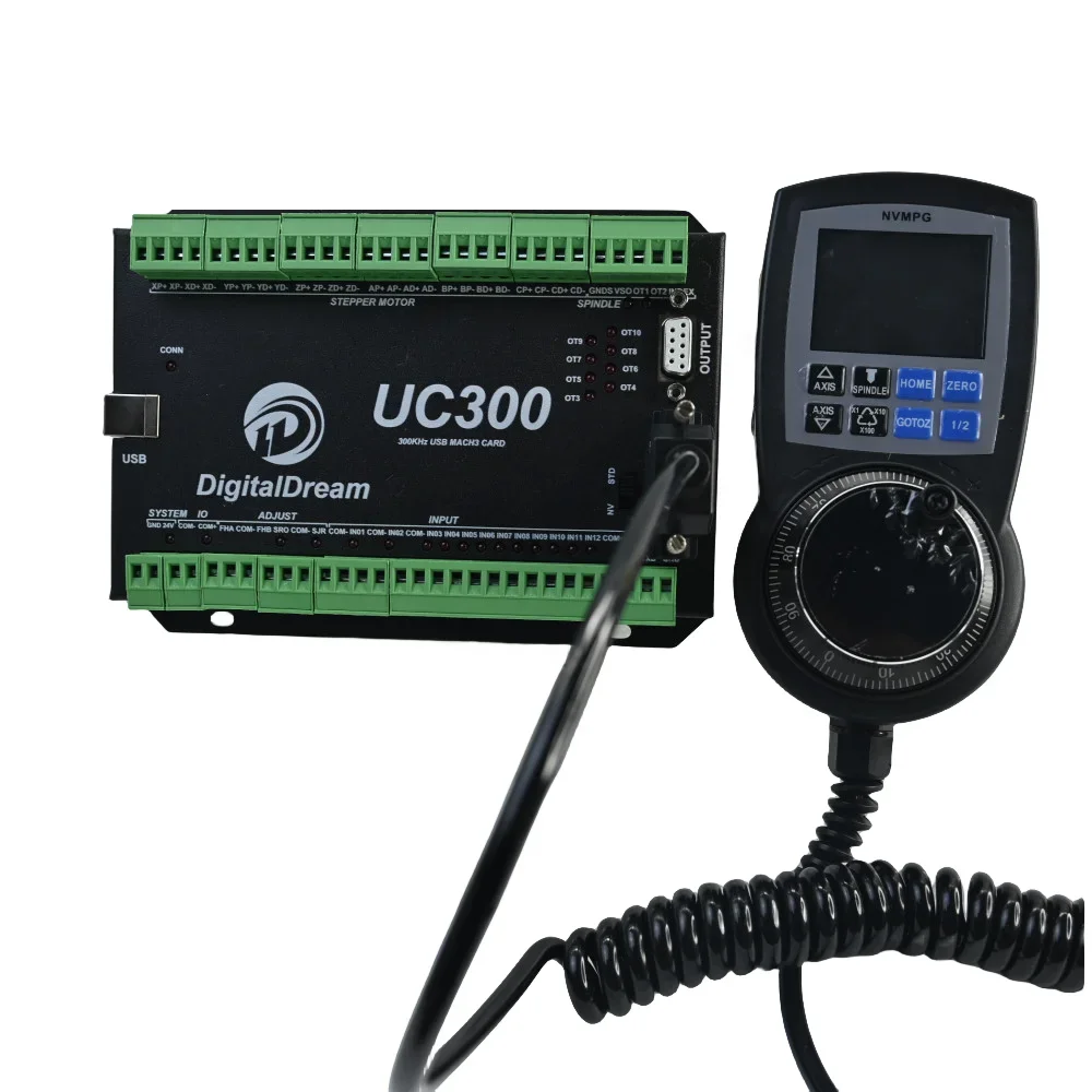 UC300 300Khz 24VDC Mach3 CNC External Motion Controller 5Axis USB Interface High-Performance & NVMPG Pendant For Milling Machine