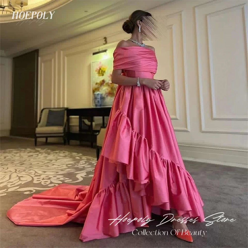 

Hoepoly Elegant Strapless Off The Shoulder Sleeveless A Line Long Evening Dress Ankle Length Sweep Train Pleat Formal Prom Gown