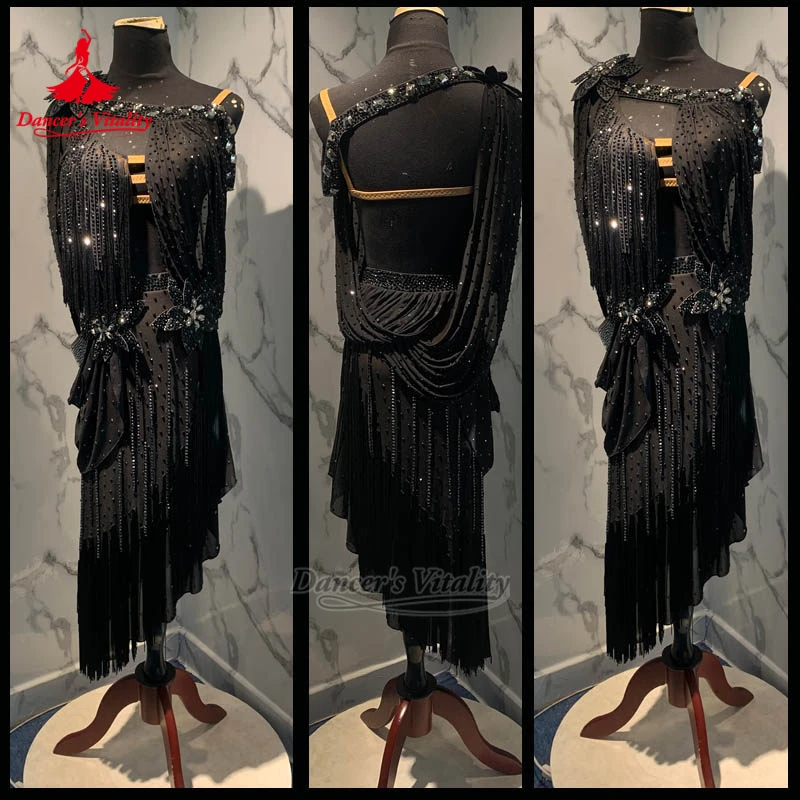 Vestido de chachachá para mujer con malla frontal hueca, ropa profesional de baile latino, personalizado, para bailarinas, Vitality, para adultos y niños