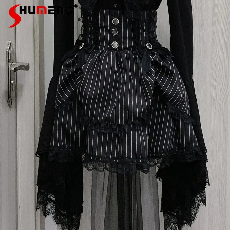 

Japanese Lolita Style SC Mini Skirt Cute Mine Series Mass Production Skirt Trailing Stripes Goth Lace Gemstone Y2k Kawaii Skirts