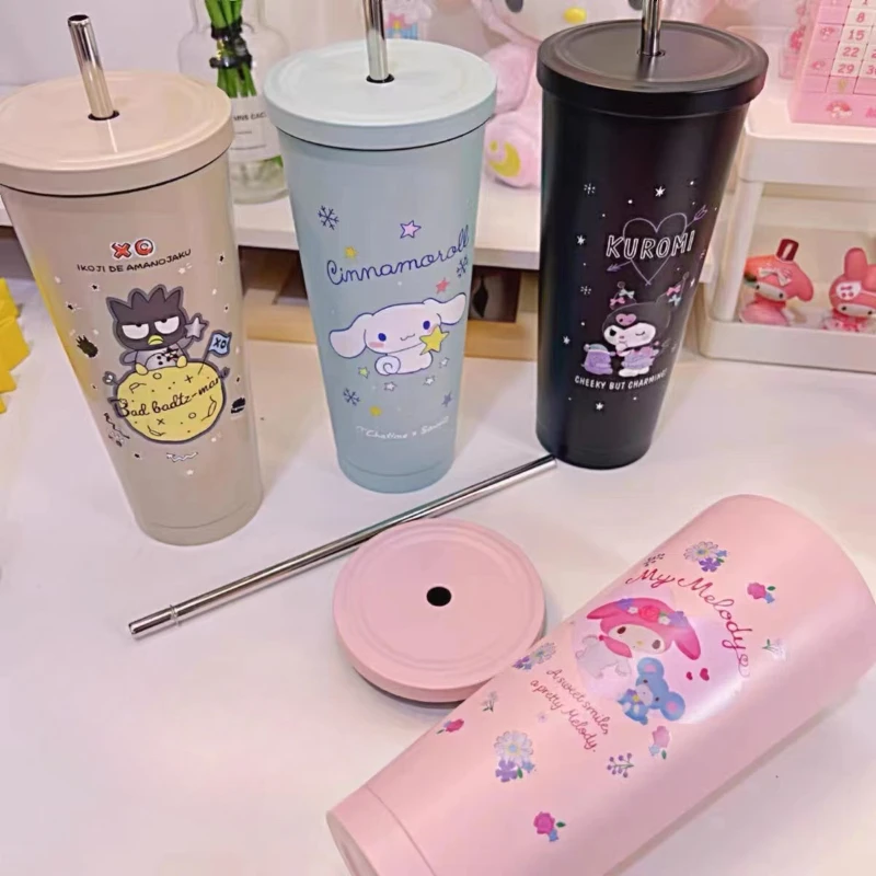 

Кавайная аниме Sanrio Kuromi HelloKitty Mymelody Cinnamoroll соломенная чашка новинка термос чашка большая емкость мультяшный мальчик девочка подарок на день рождения