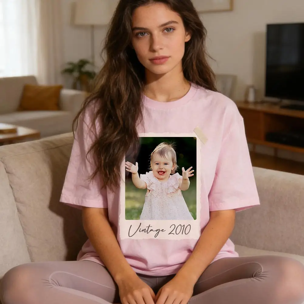 Custom Photo T Shirt Personalized Year Cotton T-Shirt Oversized Retro Aesthetic Top Father Day Birthday Gift For Men Women