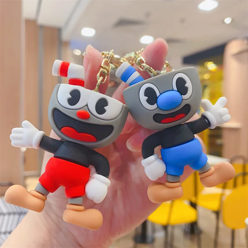 Game Mugman Figure Keychain Anime Cartoon Cuphead Doll Keyring Pendent Car Key Chains Accessories Toys Gifts for Men Women