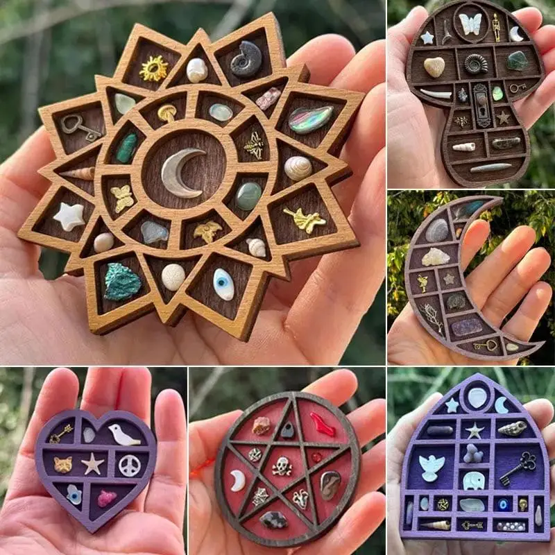 

Multicolor Miniature Trinket Shelf Moon Mushroom Star Heart Shaped Shelf Compartments Mini Jewelry Holder