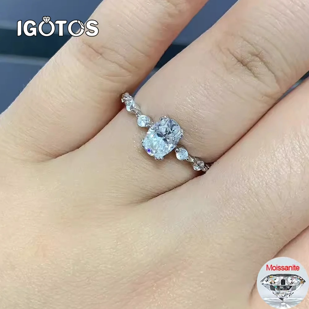 

IGOTOS 1CT Oval Cut Moissanite Engagement Ring with Certificate Pass Diamond Test 925 Sterling Silver Wedding Bands Fine Jewelry