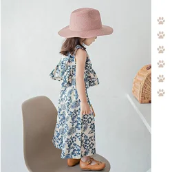 Menoea New Casual Baby Girl Clothes Summer Girls Set Sleeveless  Shirt+Pant Retro Floral Suit Boutique Kids Clothing Sets