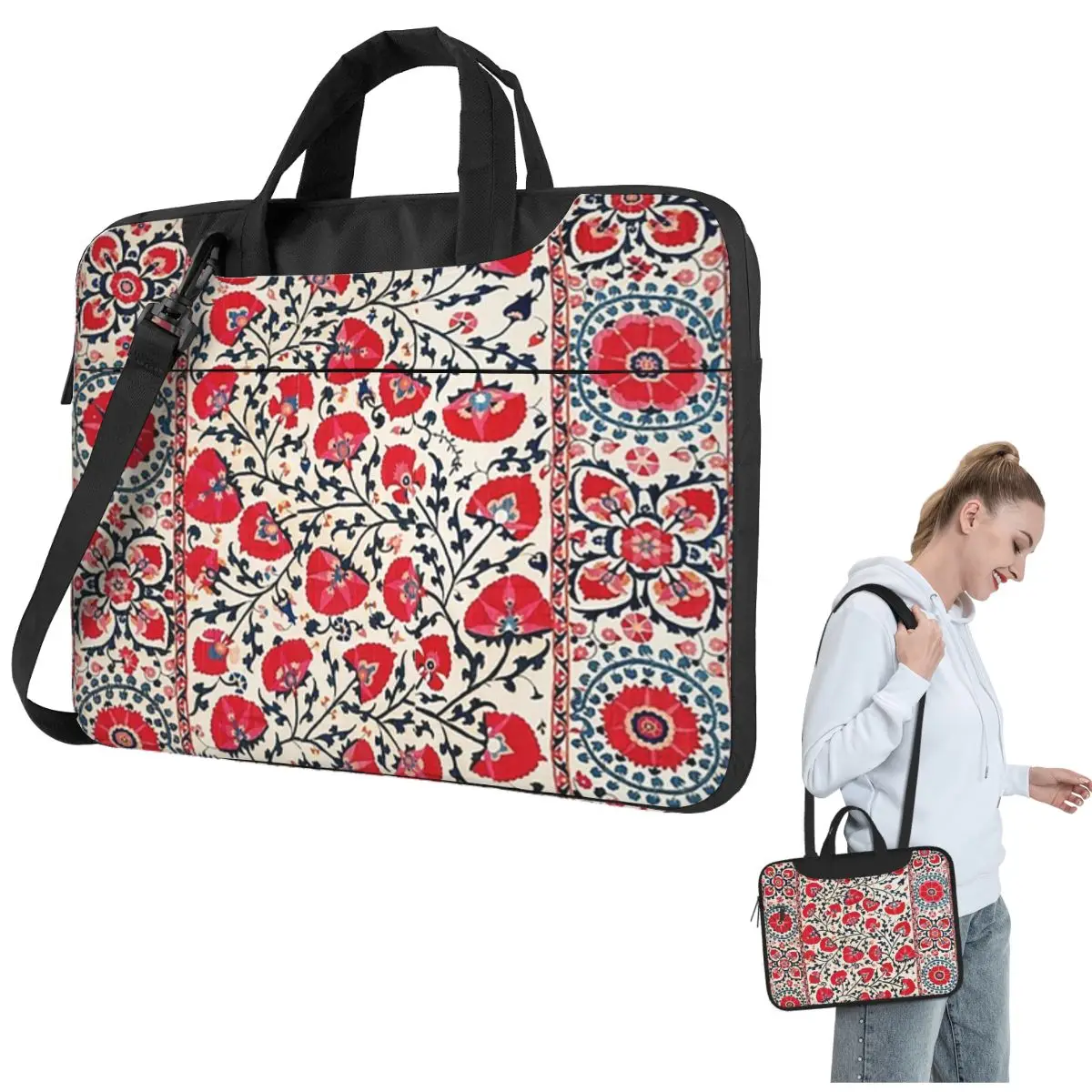

Shakhrisyabz Suzani Uzbekistan с цветочной вышивкой, сумка через плечо для ноутбука, сумка для компьютера 13, 14, 15,6 дюймов, чехол для ноутбука Lenovo
