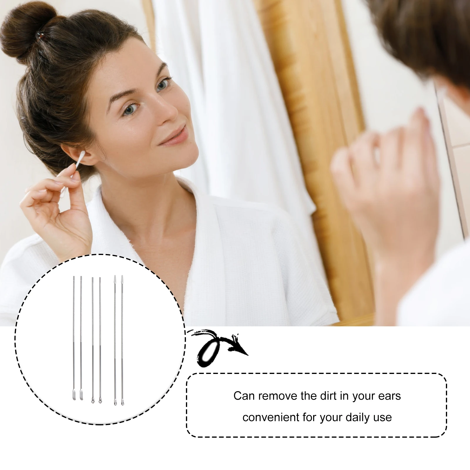 

6 шт., набор для удаления ушной серы из нержавеющей стали, прочные нескользящие инструменты для чистки, набор бытовых ложек для ушей, серебряный очиститель ушной серы, ушная серска