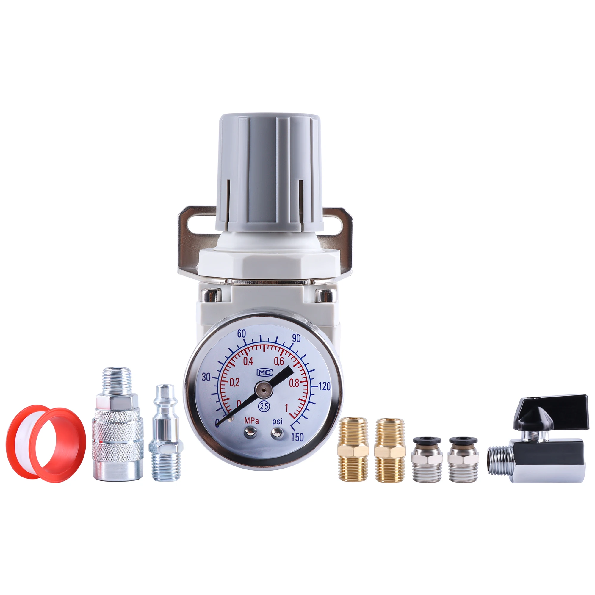 AR2000 1/4" NPT Riduzione del regolatore di pressione del compressore d'aria pneumatico per sistema di aria compressa Manometro protetto in acciaio da 150 PSI