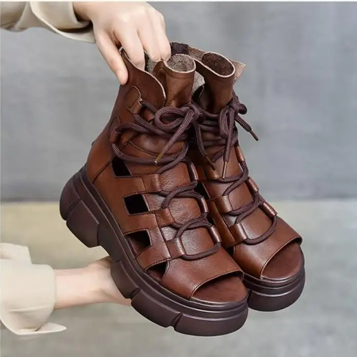 New Summer Hollowed-out Breathable Thin Roman Sandals Women High-heeled Platform Sandals Wedge Platform Gladiator Shoes