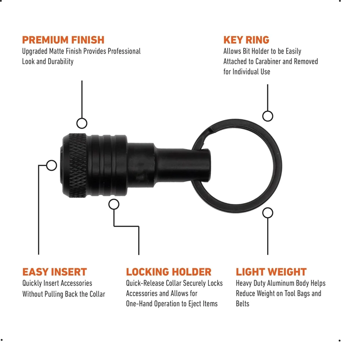 PA-6PCS Bit Holders Keychain, 1/4 Inch Hex Shank Bit Holders, Quick-Change Design for Nut Driver, Screwdriver & Drill