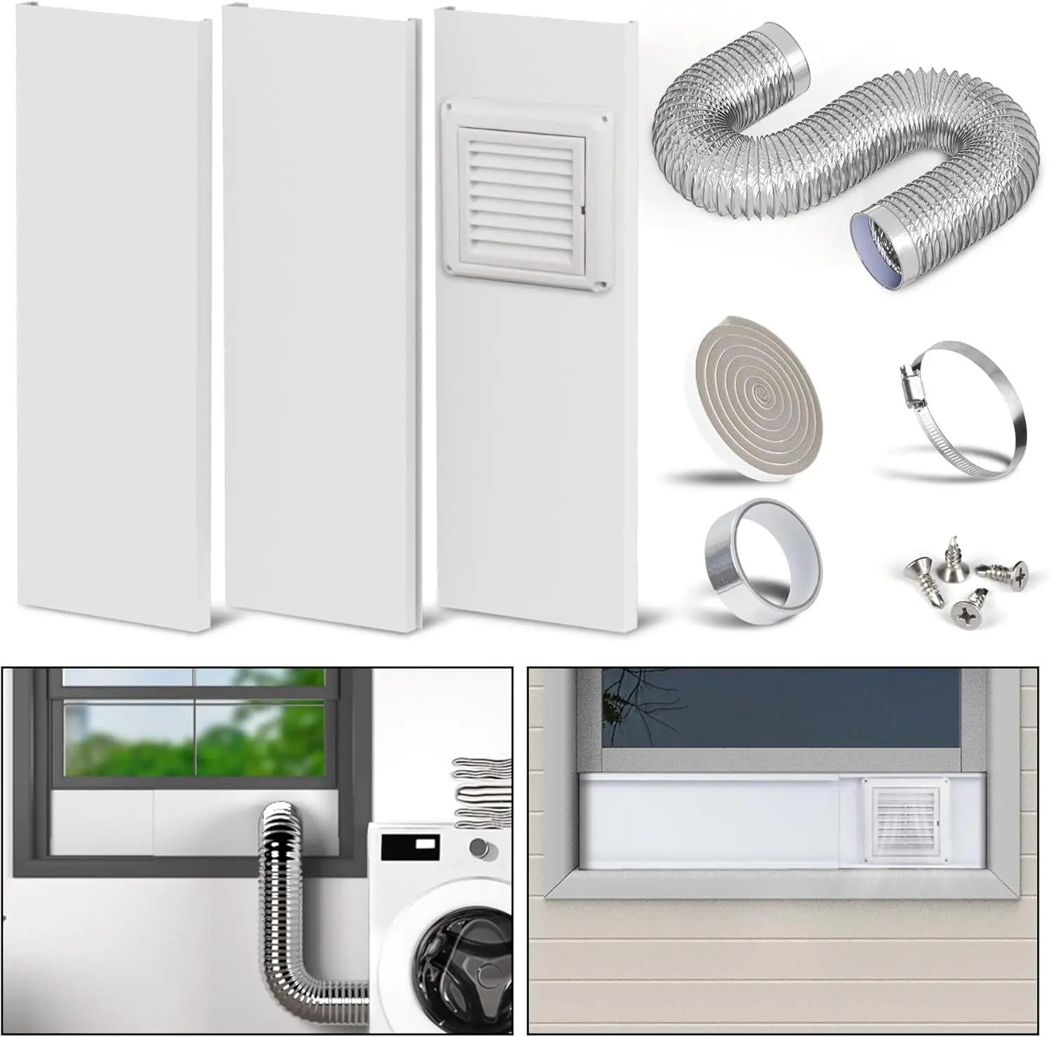 

Регулируемый комплект для вентиляции сушильной машины с 4-дюймовым воздуховодом, крышкой для вытяжки, зажимами и фольгированной лентой для эффективного домашнего использования