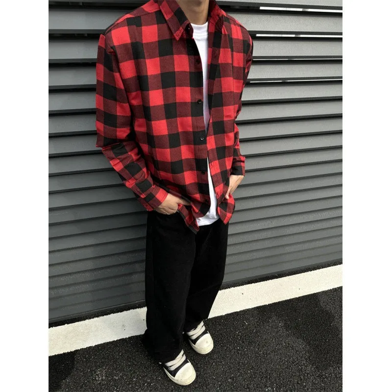 Estate di grandi dimensioni plaid irt uomo vintage casual lungo Sve Haome capispalla poliestere non stirabile tendenza primaverile
