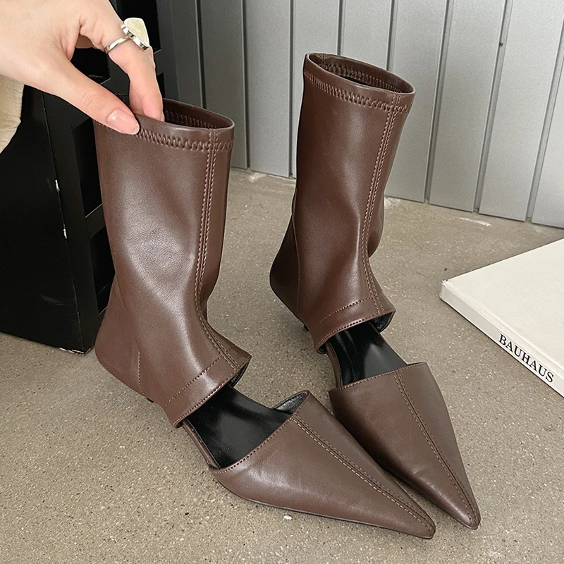 

Low Heel Ankle Boots For Woman 2024 Designer Fashion Pointed Toe Modern Ladies Stretch Short Shoes Female Slip On Footwear