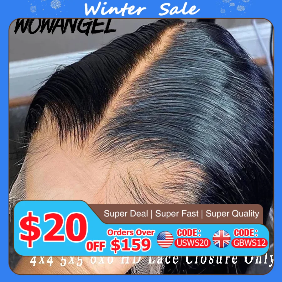 WOWANGEL 7x 7/6x 6/5x5 HD кружевные застежки человеческие волосы расплавляют кожу глубокая часть натуральная кожа головы настоящая HD кружевная застежка только прямые натуральные волосы