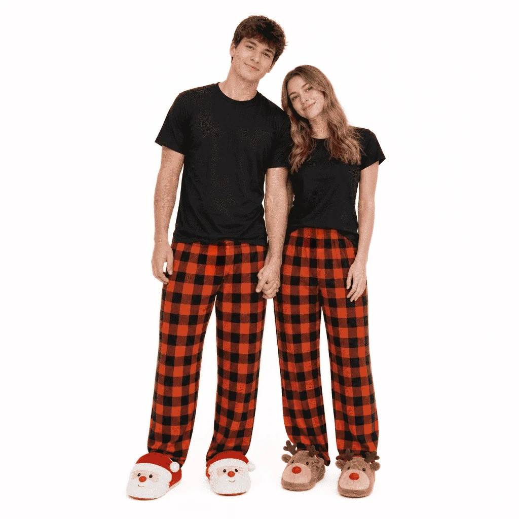 Pantalones de pijama de franela para parejas, diseño clásico, en rojo y negro, con estampado de cuadros, suaves, ideales para dormir, para usar en casa en Navidad, pantalones de estar por casa para hombres y mujeres.