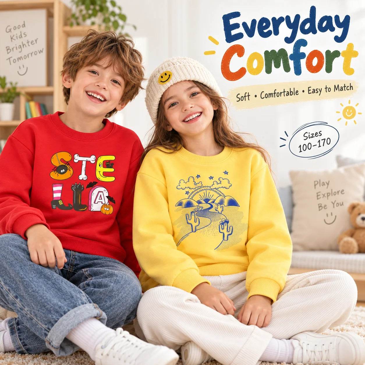 fashion Boys winter clothing Long sleeves trend cactus Children pullover cotton Fun print baby girl sweatshirt teen kids clothes