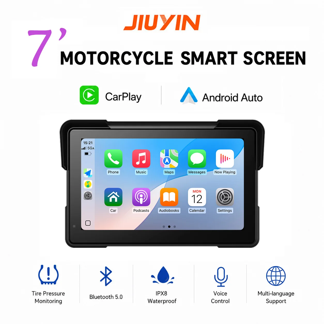 7-Zoll-Motorrad-GPS-Navigation, Motorradzubehör, kabelloser CarPlay Android Auto Multimedia-Player, IP67 wasserdichter Bildschirm, Bluetooth