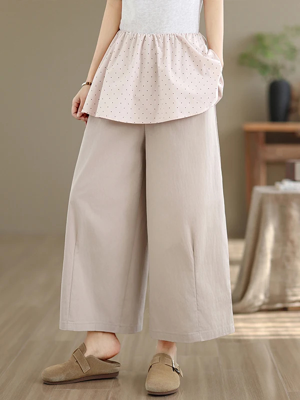 

2026 New Women's Wide Leg Pants Casual Polka Dot Curtain Pants Loose Versatile Straight Cut Comfortable Breathable Cotton