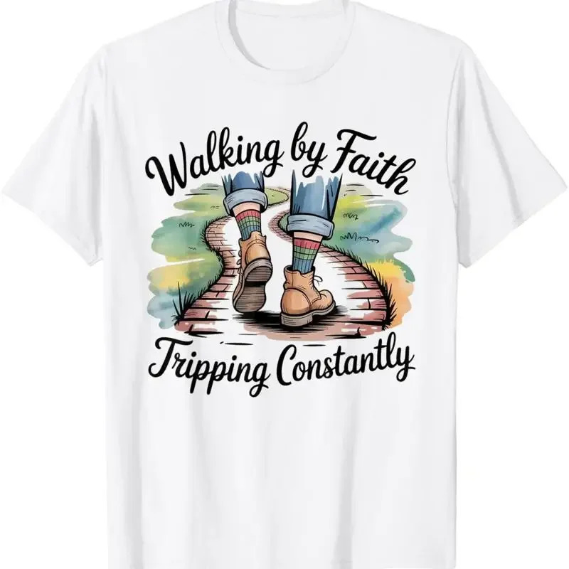 Walking By Faith Tripping Constantly Christian Bible T Shirt