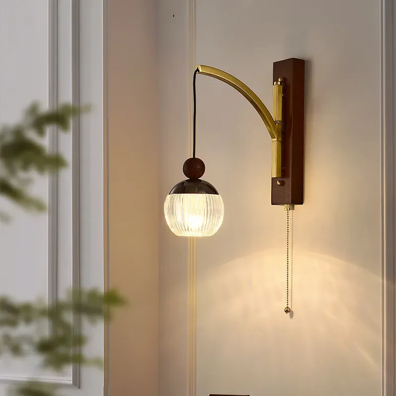 Vintage Glass Wall Sconce Luxury Crystal Light Fixture for Living Room Background Modern Simple Corridor Aisle Decor Lamp