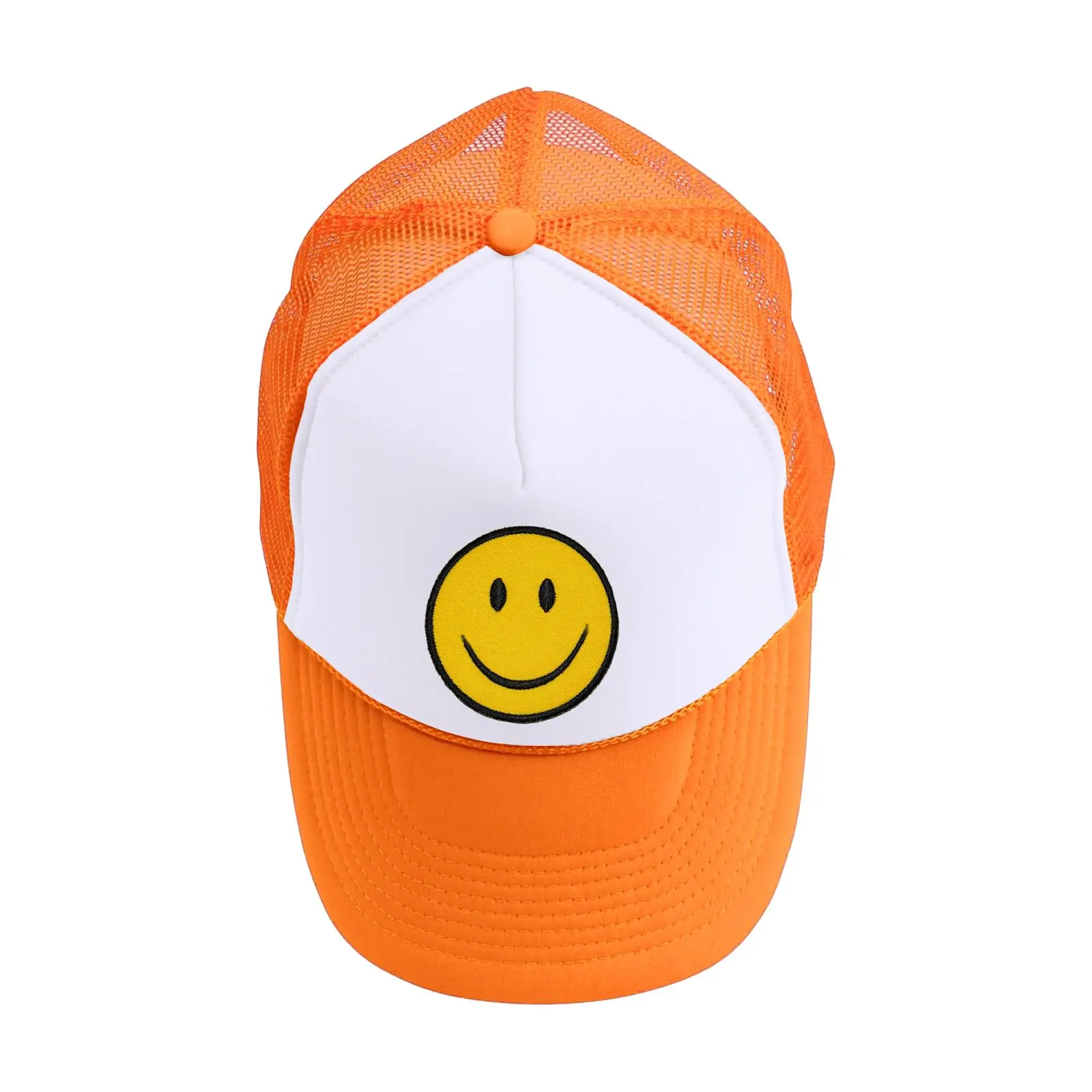 Smile Face Trucker Hat Retro Mesh Baseball Cap with Smile Patch Foam Neon High Crown Y2K Czapki dla mężczyzn i kobiet (pomarańczowe)