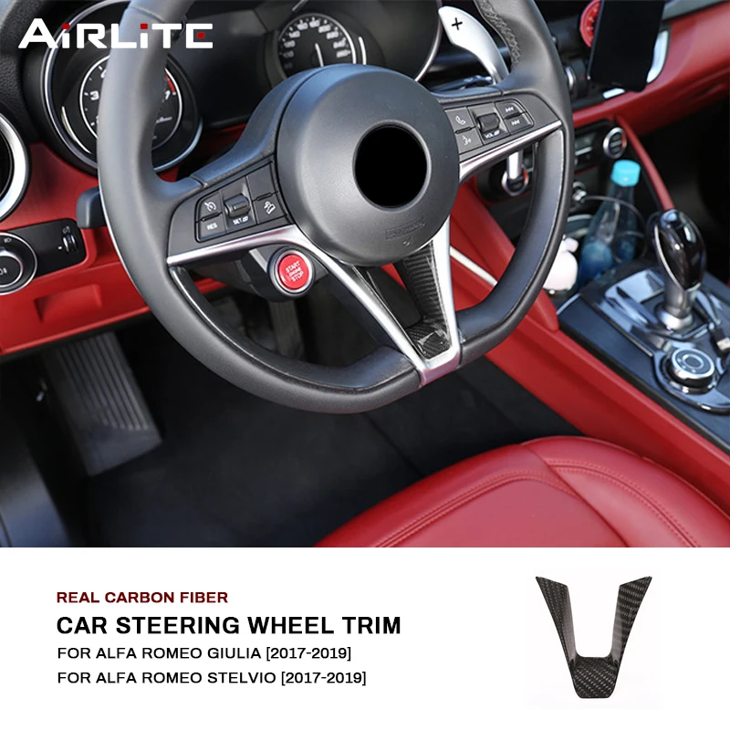 

For Alfa Romeo Giulia Stelvio 2017-2019 Real Carbon Fiber Car Steering Wheel V-Shaped Frame Decoration Cover Trim Accessories