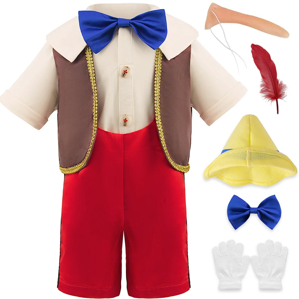 

Carnival New Year Costume For Children Anime Puppet Cosplay Clothing Tops+Jumpsuit+Vest With Cute Long Nose Costume 1-6Y