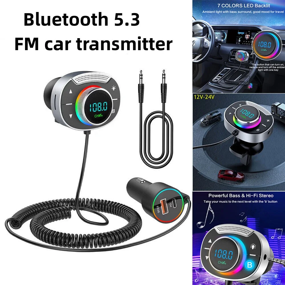 Bluetooth 5.3 FM nadajnik samochodowy 3.5mm AUX Adapter MP3 odtwarzacz PD 30W QC 3.0 szybka ładowarka hi-fi Adapter muzyczny głośnomówią połączenie